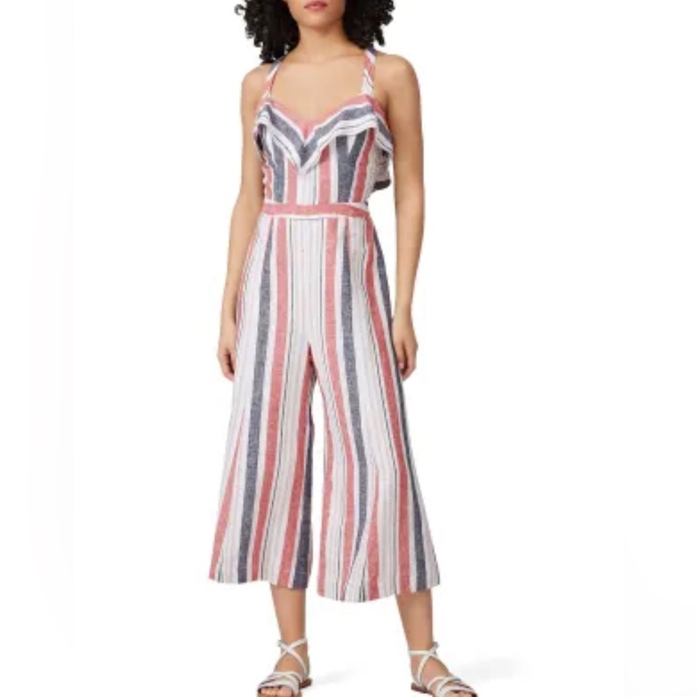 Parker Angie Striped Linen Wide-Leg Jumpsuit